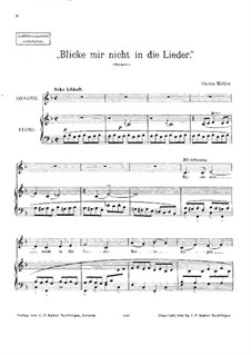 Rückert Lieder: Blicke mir Nicht in die Lieder, für Stimme und Klavier by Gustav Mahler