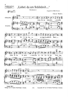 Rückert Lieder: Liebst du um Schönheit (Lov'st Thou but Beauty), for voice and piano by Gustav Mahler