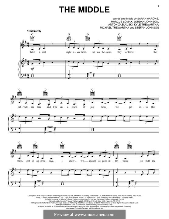 The Middle (Zedd, Maren Morris & Grey): Para vocais e piano (ou Guitarra) by Anton Zaslavski, Marcus Lomax, Stefan Johnson, Jordan Johnson, Sarah Aarons, Kyle Trewartha, Michael Trewartha