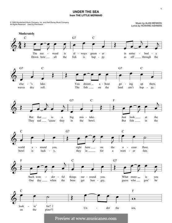 Under the Sea (from The Little Mermaid): melodia by Alan Menken