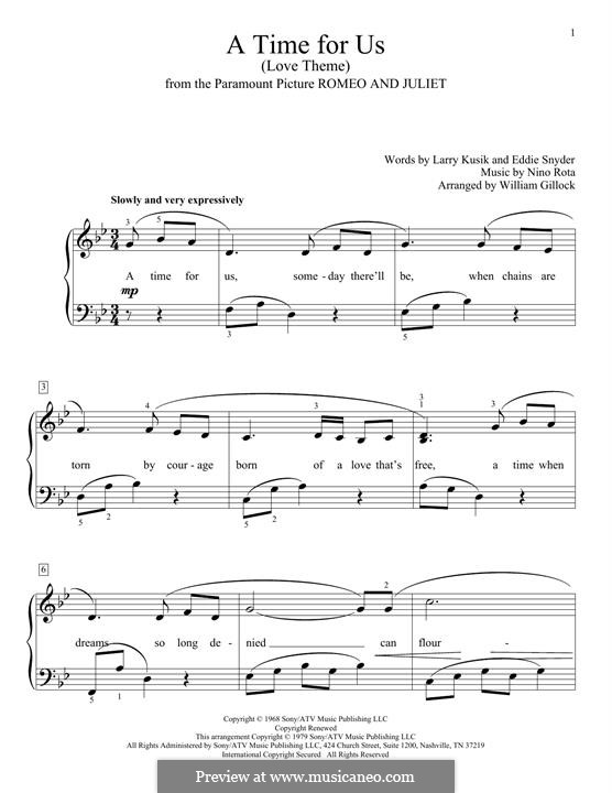 A Time for Us (Love Theme from Romeo and Juliet): Para Piano by Nino Rota