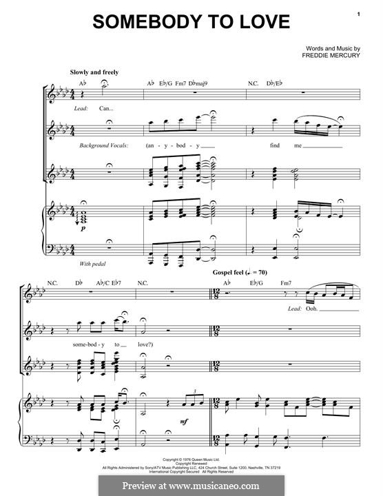 Somebody to Love (Queen): Para vocais e piano by Freddie Mercury