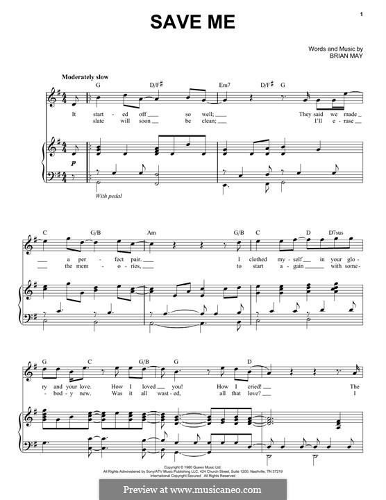 Save Me (Queen): Para vocais e piano by Brian May