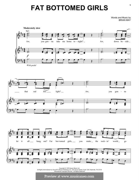 Fat Bottomed Girls: For voice and piano (Queen) by Brian May