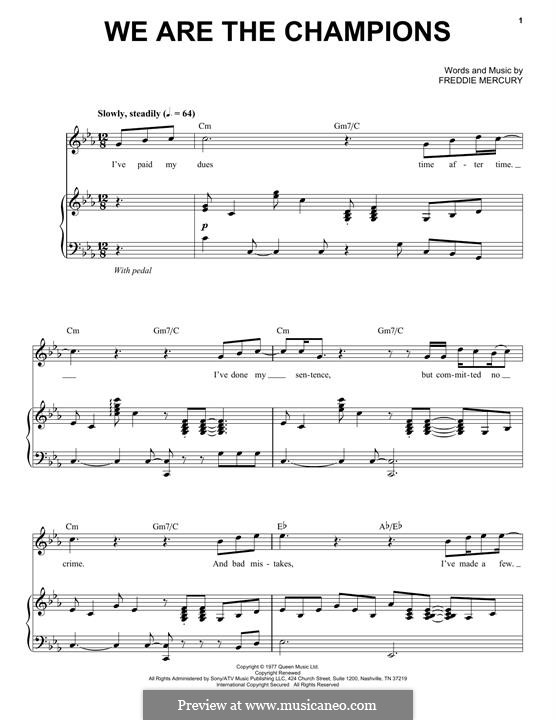 We are the Champions (Queen): Para vocais e piano by Freddie Mercury