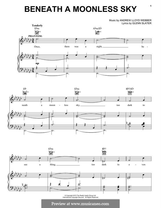 Beneath a Moonless Sky: Para vocais e piano (ou Guitarra) by Andrew Lloyd Webber