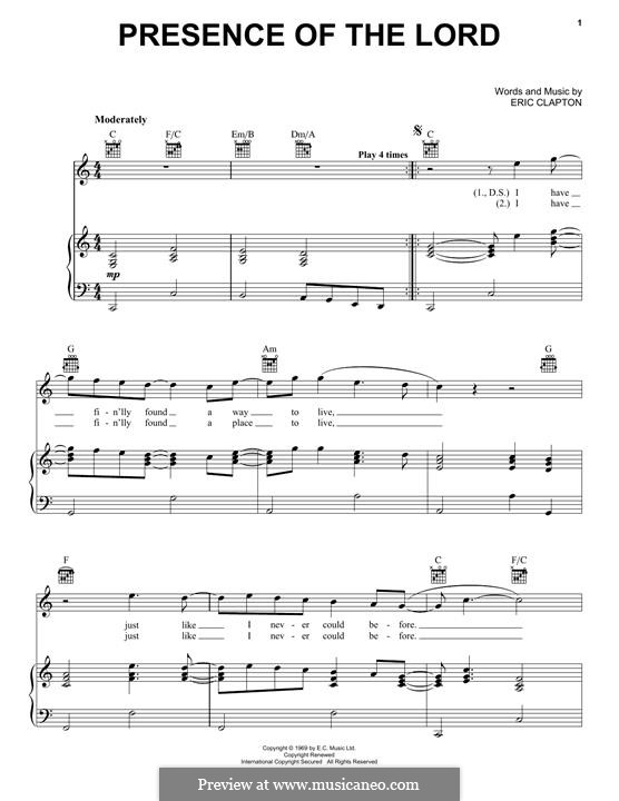 Presence of the Lord: Para vocais e piano (ou Guitarra) by Eric Clapton