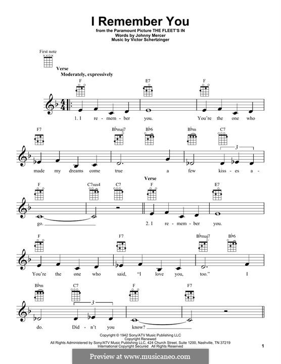 I Remember You (Diana Krall): para ukulele by Victor Schertzinger