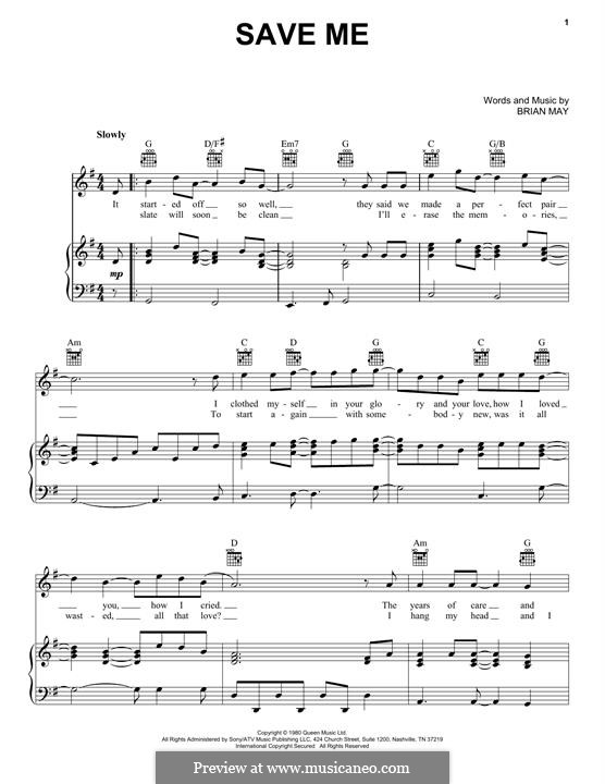 Save Me (Queen): Para vocais e piano (ou Guitarra) by Brian May