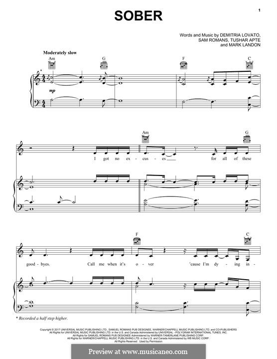 Sober: Para vocais e piano (ou Guitarra) by Demi Lovato, Sam Romans, Mark Landon, Tushar Apte