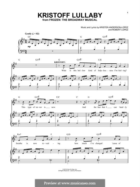 Kristoff Lullaby (from Frozen: The Broadway Musical): Para vocais e piano by Robert Lopez, Kristen Anderson-Lopez