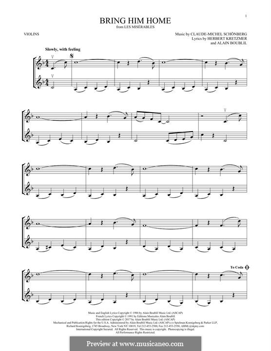 Bring Him Home: para dois violinos by Claude-Michel Schönberg