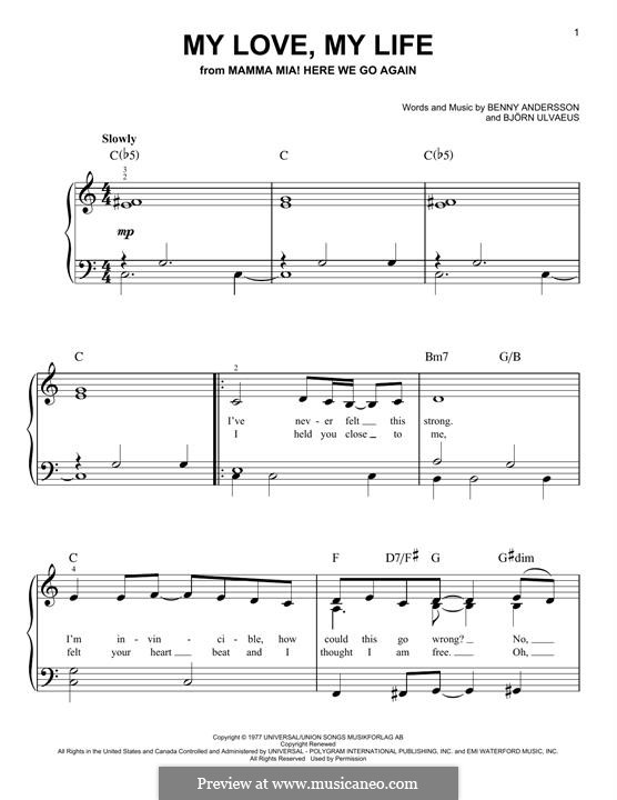 My Love, My Life (ABBA): Para Piano by Benny Andersson, Björn Ulvaeus, Stig Anderson