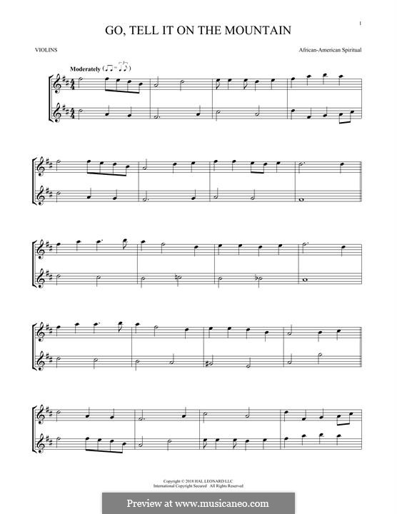 Go, Tell it on the Mountain (Printable Scores): para dois violinos by folklore