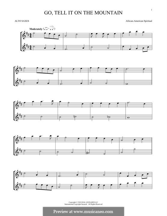 Go, Tell it on the Mountain (Printable Scores): para dois alto saxophones by folklore