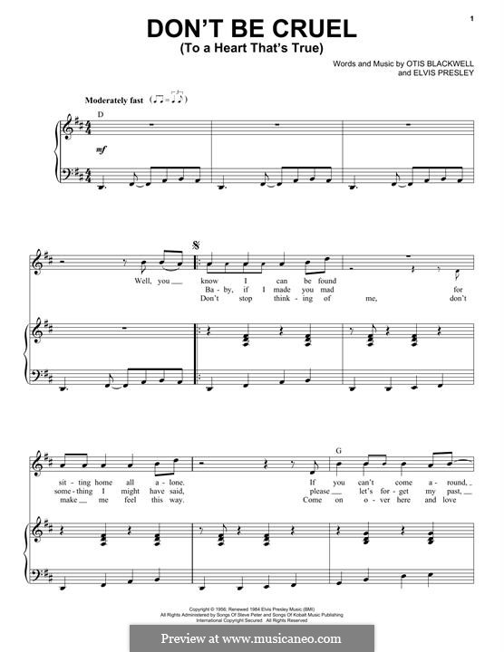 Don't Be Cruel: Para vocais e piano by Elvis Presley, Otis Blackwell
