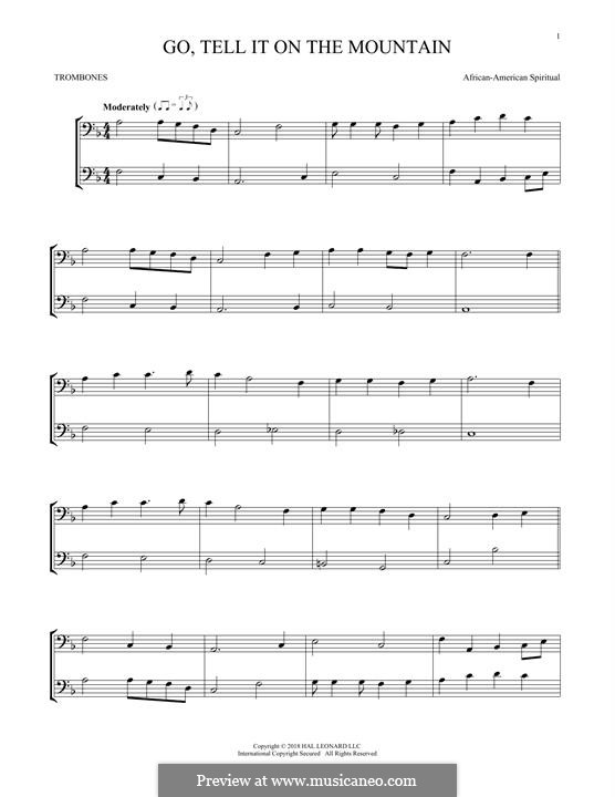 Go, Tell it on the Mountain (Printable Scores): For two trombones by folklore