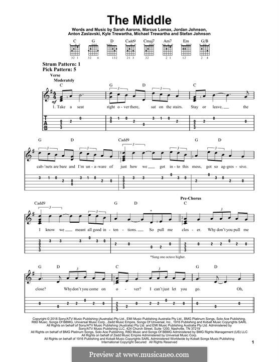 The Middle (Zedd, Maren Morris & Grey): Para guitarra com guia by Anton Zaslavski, Marcus Lomax, Stefan Johnson, Jordan Johnson, Sarah Aarons, Kyle Trewartha, Michael Trewartha