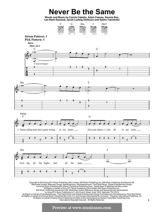 Never Be the Same: Para guitarra com guia by Jonnali Parmenius, Adam King Feeney, Camila Cabello, Jacob Olofsson, Leo Dawod, Sasha Sloan