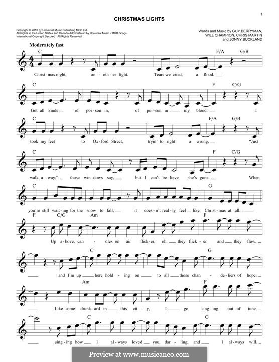 Christmas Lights (Coldplay): melodia by Chris Martin, Guy Berryman, Jonny Buckland, Will Champion