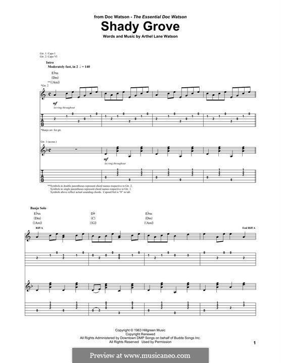 Shady Grove: Para guitarra com guia by Doc Watson