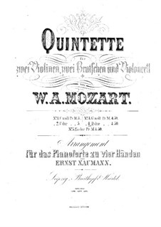 String Quintet No.5 in D Major, K.593: arranjos para piano de quatro mãos by Wolfgang Amadeus Mozart