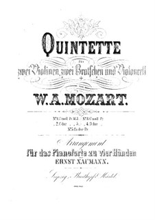 String Quintet No.2 in C Minor, K.406/516b: arranjos para piano de quatro mãos by Wolfgang Amadeus Mozart