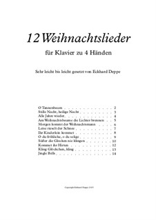 12 Weihnachtslieder für Klavier zu 4 Händen: Complete set by folklore, Friedrich Silcher, Franz Xaver Gruber, Ernst Richter, Johann Abraham Schulz, James Lord Pierpont, Unknown (works before 1850)