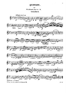 Quintet for Clarinet and Strings in A Major, K.581: Violin II part (B Flat Major) by Wolfgang Amadeus Mozart