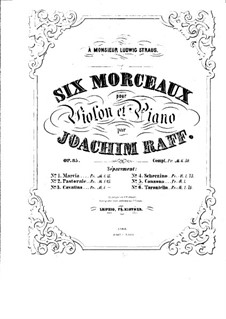Six Pieces for Violin and Piano, Op.85: No.5 Canzone – score by Joseph Joachim Raff