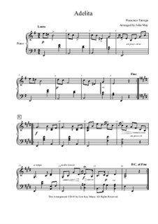 Adelita: Para Piano by Francisco Tárrega