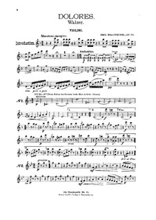 Dolores-Waltzer, Op.170: For violin, cello, flute, cornet and piano – violin part by Émile Waldteufel