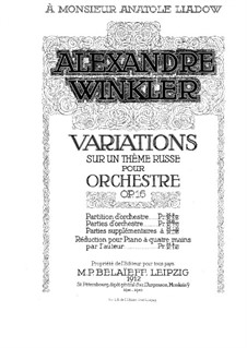 Variations on a Russian Theme, for Piano Four Hands, Op.16: Variations on a Russian Theme, for Piano Four Hands by Alexander Winkler