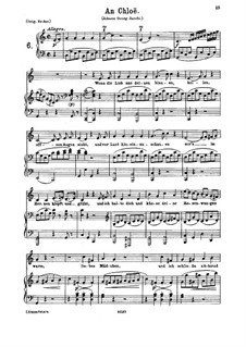 An Chloe, K.524: For medium or low voice and piano by Wolfgang Amadeus Mozart