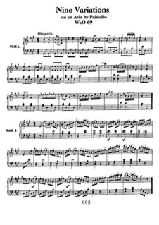 Nine Variations on Aria by Paisiello, WoO 69: Para Piano by Ludwig van Beethoven