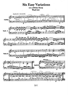 Six Easy Variations on Swiss Song for Piano, WoO 64: para um único musico (Editado por H. Bulow) by Ludwig van Beethoven