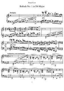 Ballade No.1 in D Flat Major, S.170: Para Piano by Franz Liszt