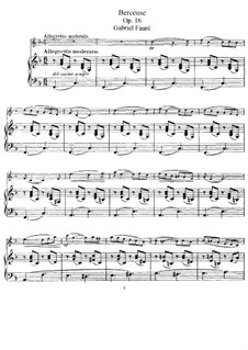 Berceuse (Lullaby) for Violin and Piano, Op.16: partitura by Gabriel Fauré