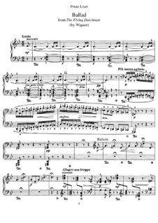 Transcription on Ballade from 'The Flying Dutchman' by Wagner: Para Piano by Franz Liszt