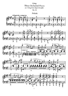 Three Orchestral Pieces from 'Sigurd Jorsalfar', Op.56: versão para piano by Edvard Grieg
