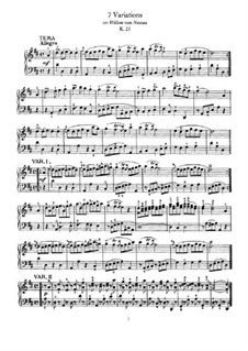 Seven Variations on 'Wilhelm von Nassan', K.25: Para Piano by Wolfgang Amadeus Mozart