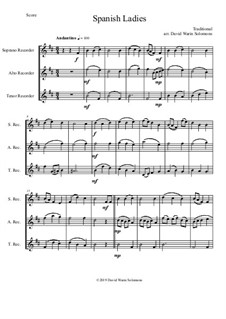15 easy trios for recorder trio (soprano, alto, tenor): Spanish Ladies by folklore