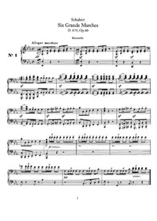 Six Grandes Marches, D.819 Op.40: para piano de quadro mãos by Franz Schubert