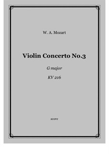 Concerto for Violin and Orchestra No.3 in G Major, K.216: Score and parts by Wolfgang Amadeus Mozart