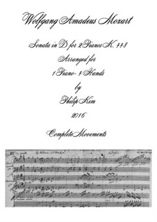 Sonata for Two Pianos Four Hands in D Major, K.448 (375a): arranjos para piano de quatro mãos by Wolfgang Amadeus Mozart