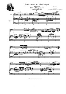 Sonata for Violin and Harpsichord No.3 in E Major, BWV 1016: Arrangement for flute and harpsichord (or piano) by Johann Sebastian Bach