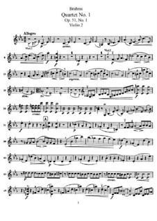 String Quartet No.1 in C Minor, Op.51: violino parte II by Johannes Brahms