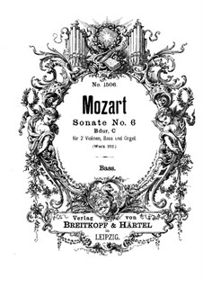 Church Sonata for Two Violins, Organ and Basso Continuo No.6 in B Flat Major, K.212: parte basso continuo by Wolfgang Amadeus Mozart