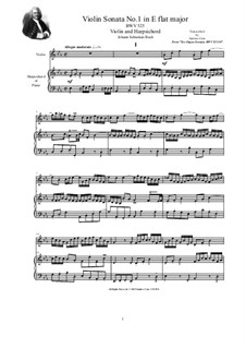Trio Sonata for Organ No.1 in E Flat Major, BWV 525: Version for violin and harpsichord (or piano) by Johann Sebastian Bach