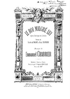 Le roi malgré lui (King in Spite of Himself): Partitura Piano-vocal by Emmanuel Chabrier